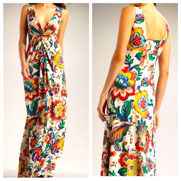 Tory Burch Dresses & Skirts - Tory Burch Silk Cotton Floral V Neck Maxi Dress Small